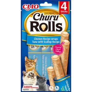 Ciao Churu snacks rull katt -Kylling og Tunfisk med kannskjell, 4stk