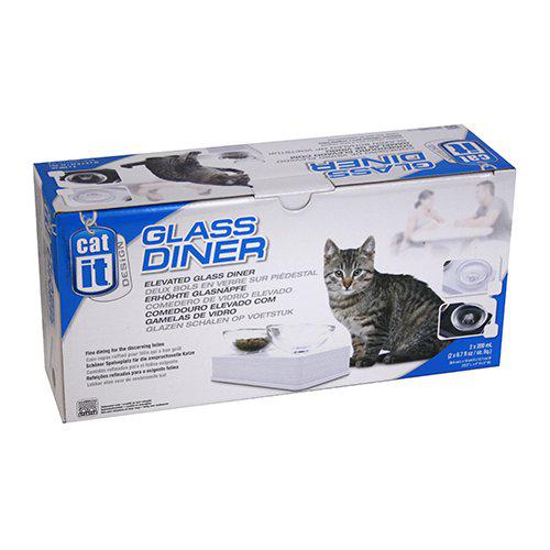 Skåler i glass til katt og små hunder, 2x200ml