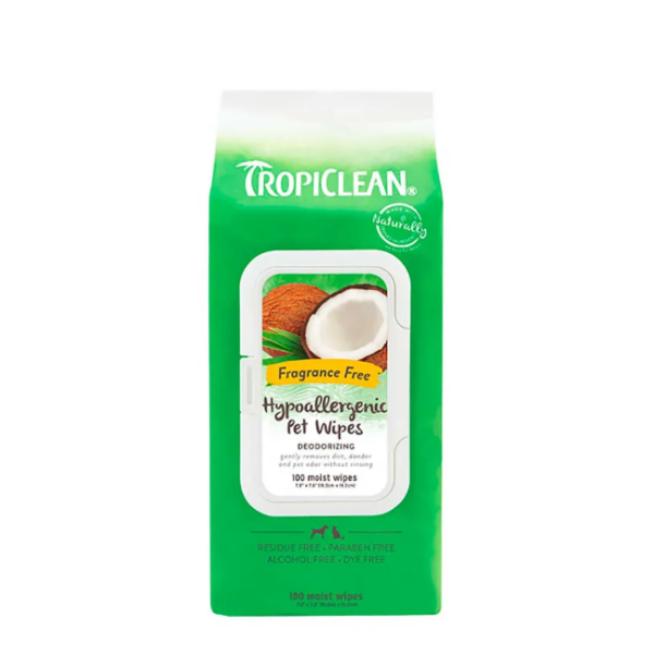 Tropiclean Hypoallergenic Pet Wipes Våtservietter 100pk